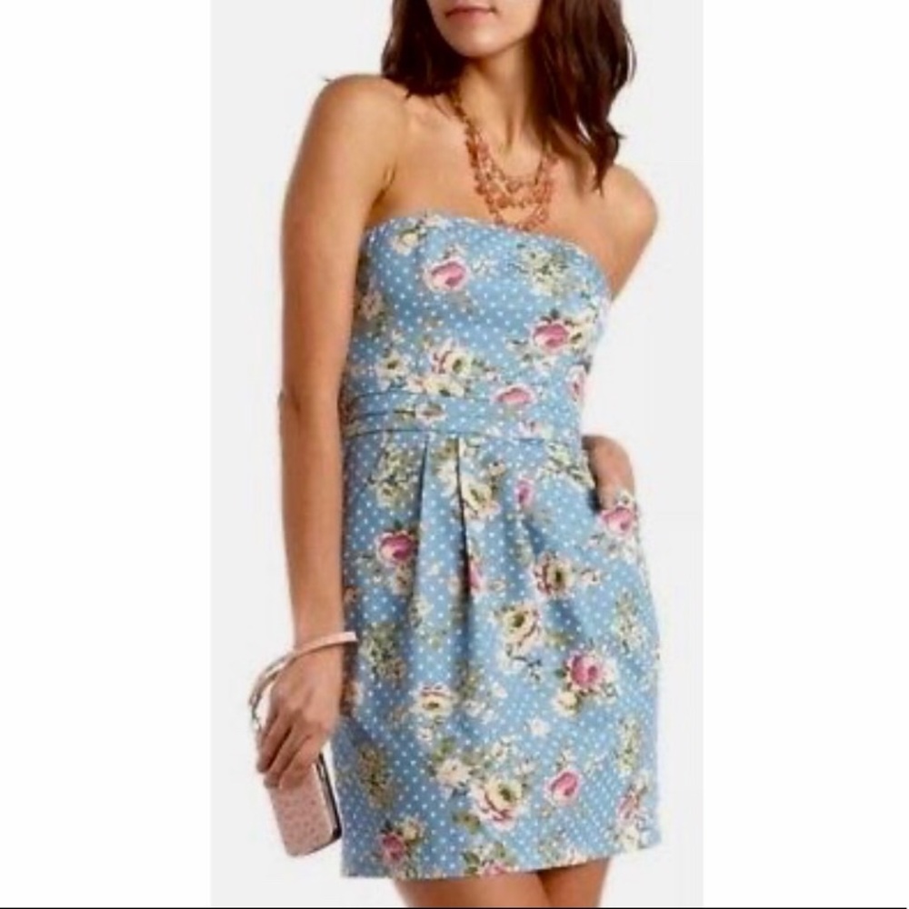 Strapless Floral Dress Size Small, with Pockets and Polka Dots, Charlotte Russe